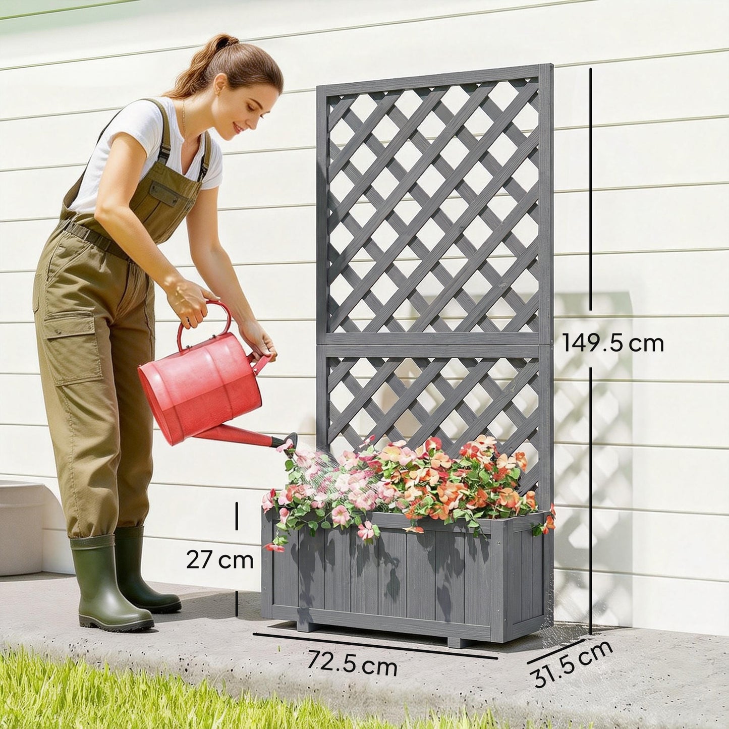 Wood Planter with Trellis for Climbing Plants, Grey