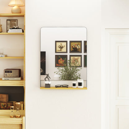 Decorative Mirror with Wood Shelf, Industrial Wall Mirror, Black