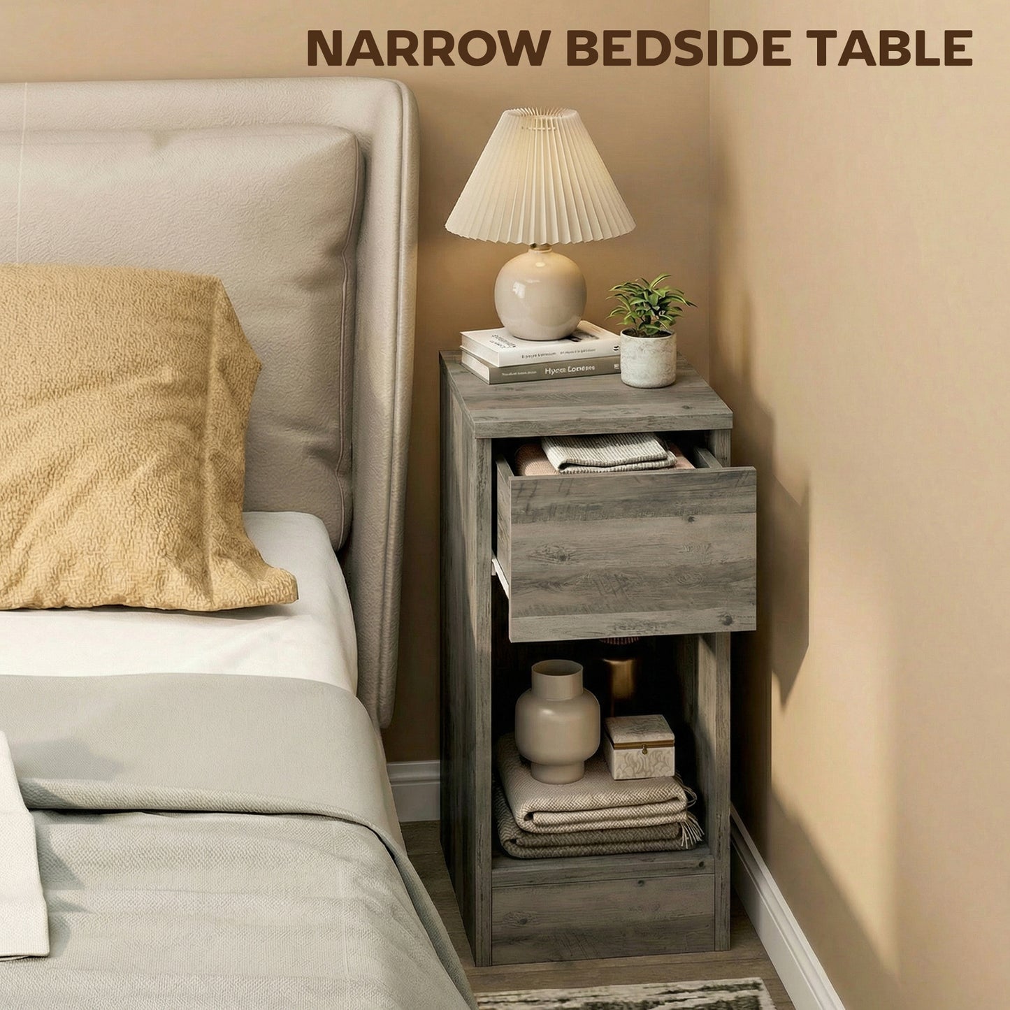 Bedside Tables Set of 2, Nightstands for Bedroom, Living Room, Grey