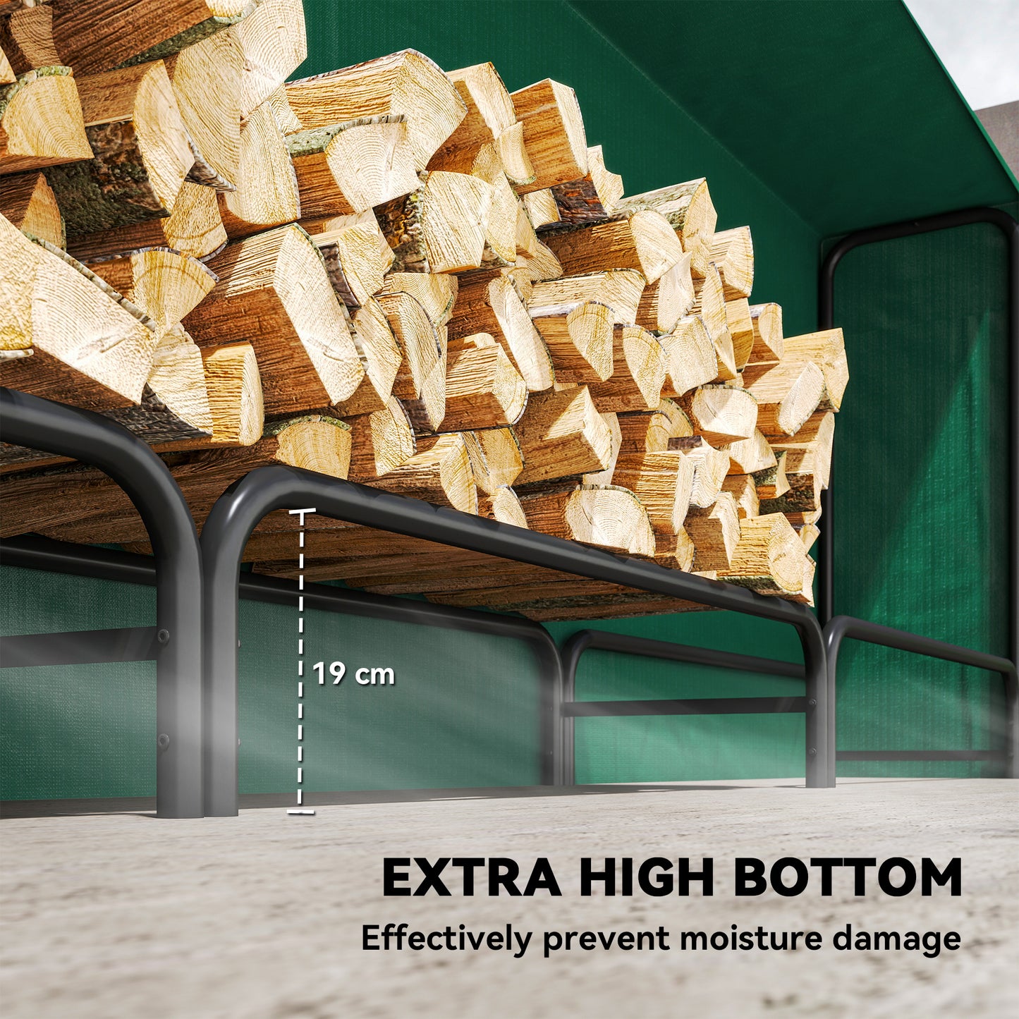 Firewood Rack with Waterproof Cover, Heavy Duty Metal Log Store Indoors, Log Storage Holder for Outdoor Indoor Fireplace, 300 x 36 x 99 cm, Dark Green