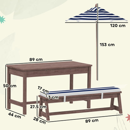 Kids Picnic Table, Wooden Kids Garden Furniture with Umbrella