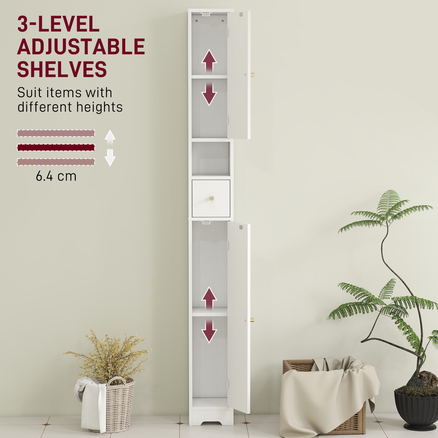 20cm Slim Bathroom Storage Cabinet with Adjustable Shelves White