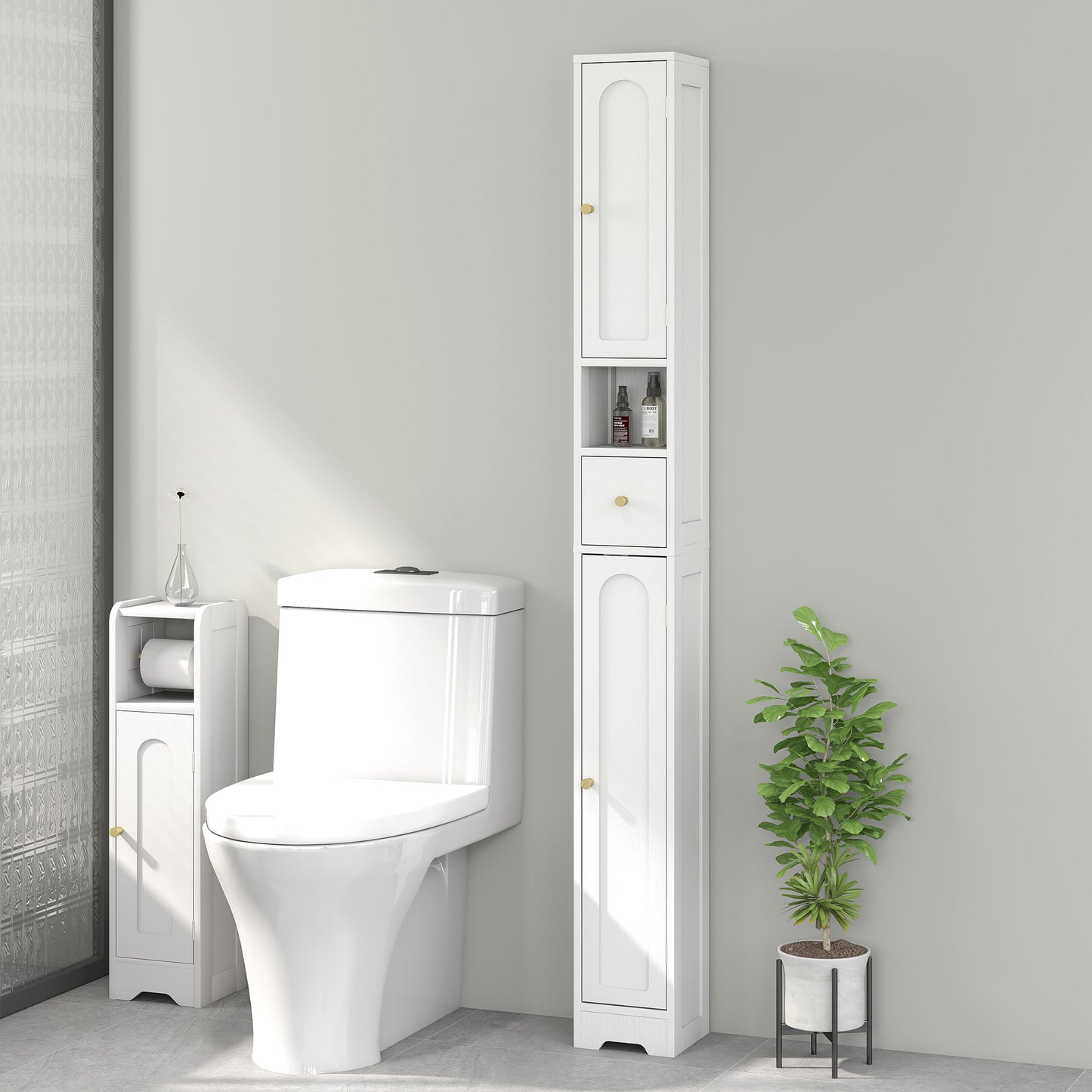 20cm Slim Bathroom Storage Cabinet with Adjustable Shelves White