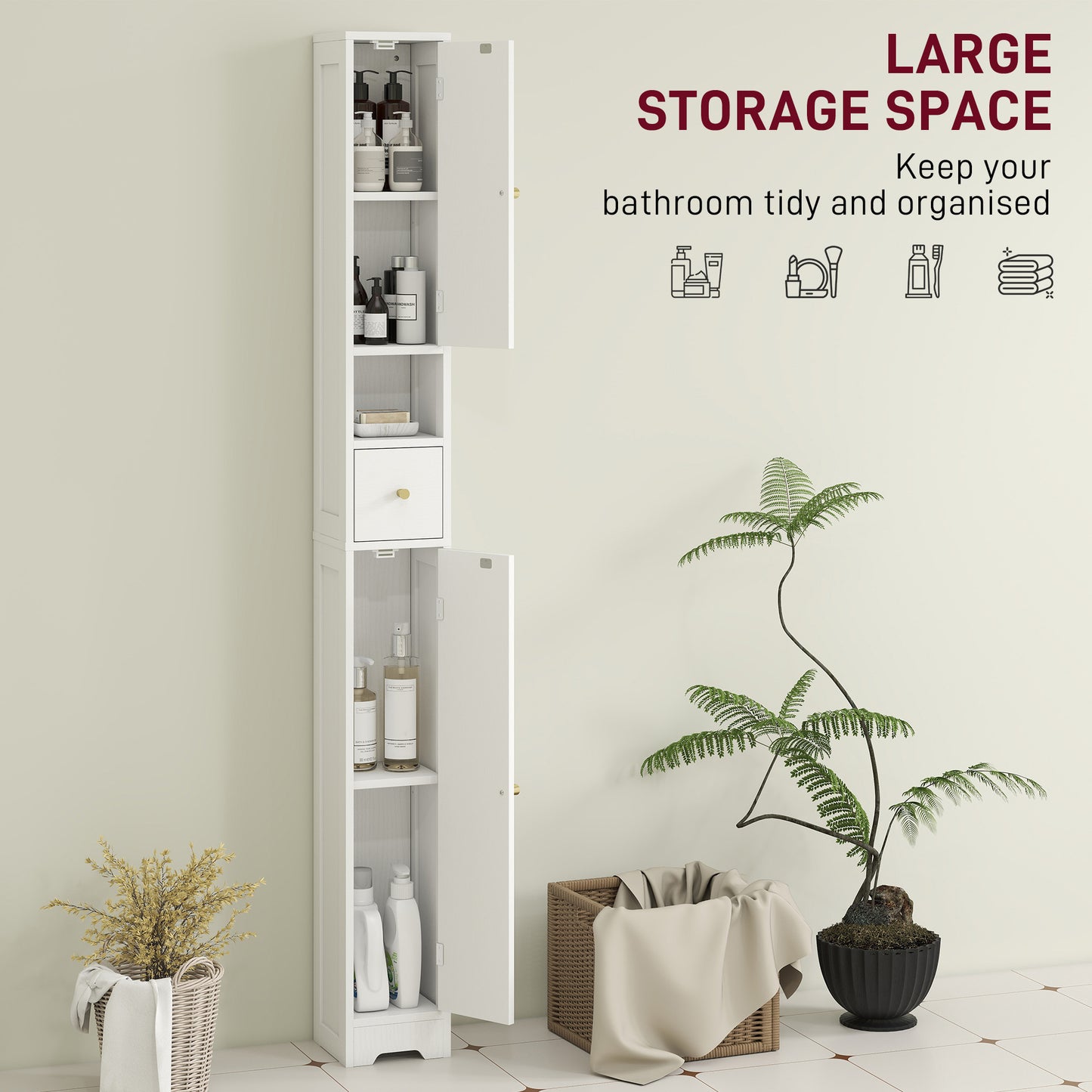 20cm Slim Bathroom Storage Cabinet with Adjustable Shelves White