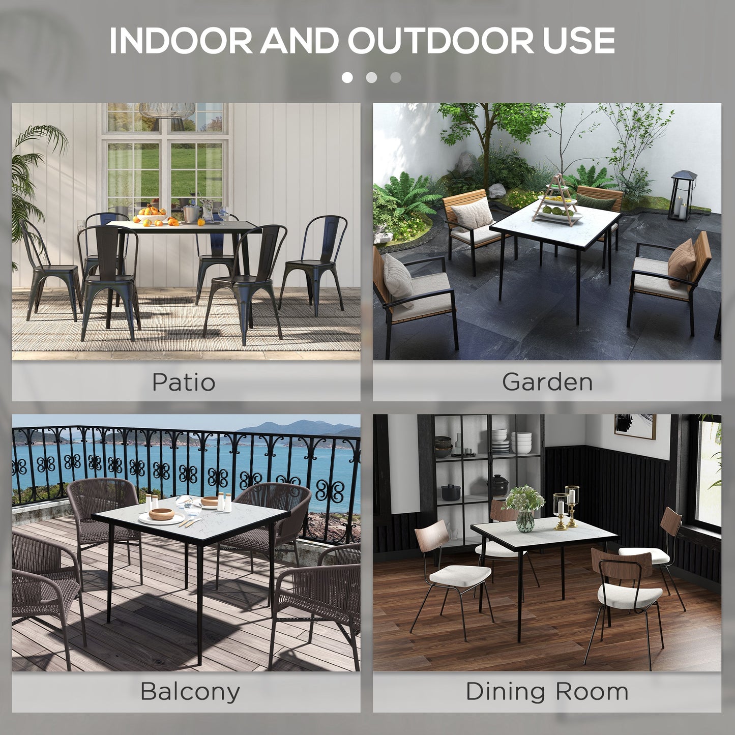 Outdoor Dining Table for 4 with Marble Effect Tempered Glass Top White