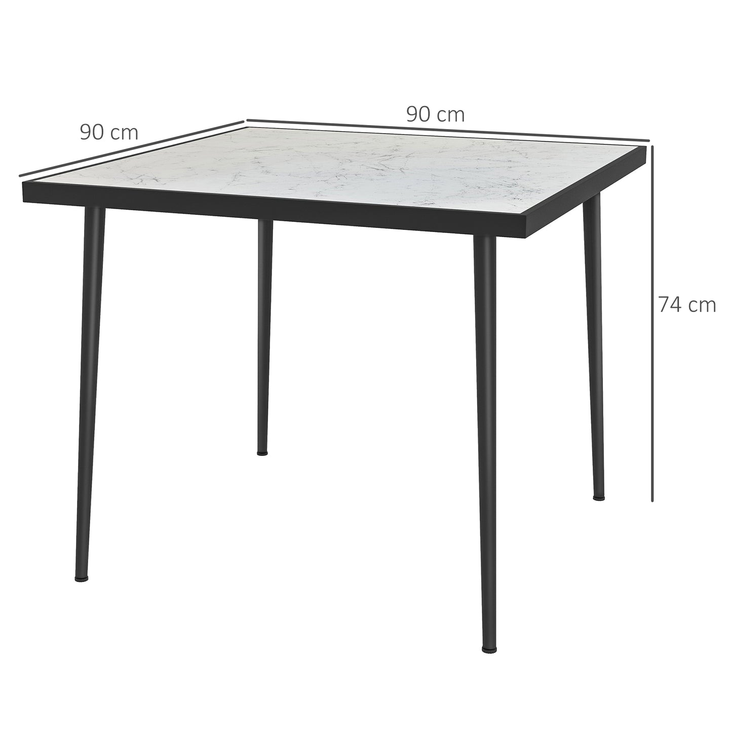 Outdoor Dining Table for 4 with Marble Effect Tempered Glass Top White