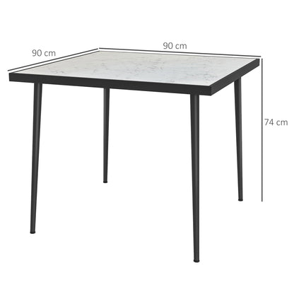 Outdoor Dining Table for 4 with Marble Effect Tempered Glass Top White
