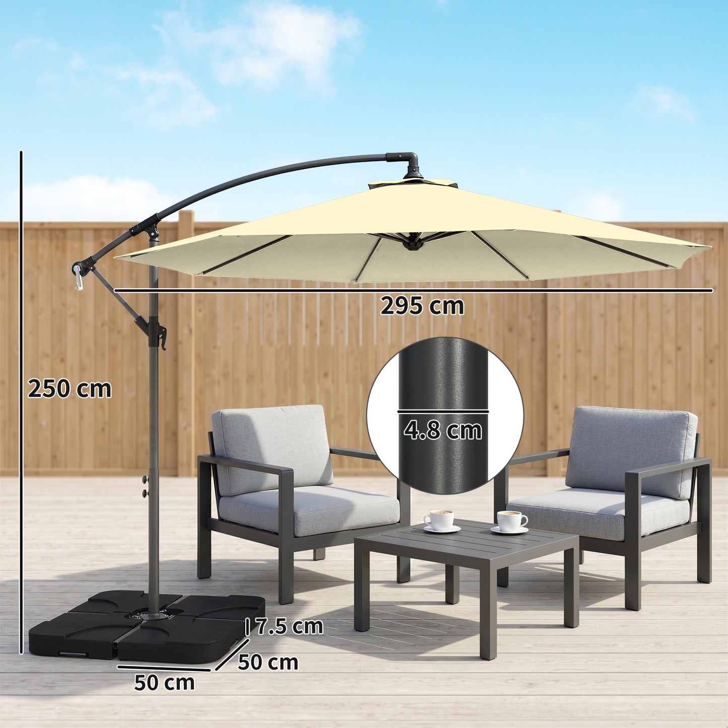 3(m) Banana Parasol Cantilever Umbrella Garden w/ Base Weights - Sand