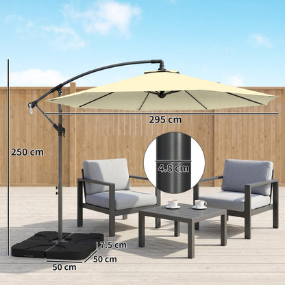 3(m) Banana Parasol Cantilever Umbrella Garden w/ Base Weights - Sand