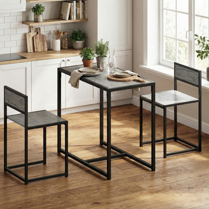 3 Piece Dining Table Set with Metal Frame Charcoal Grey Wood-Effect