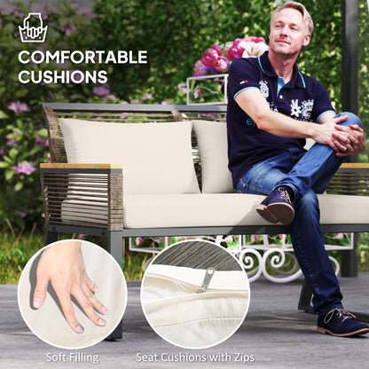 4 Seater Round Wicker Rope Garden Furniture Set with Cushions Grey