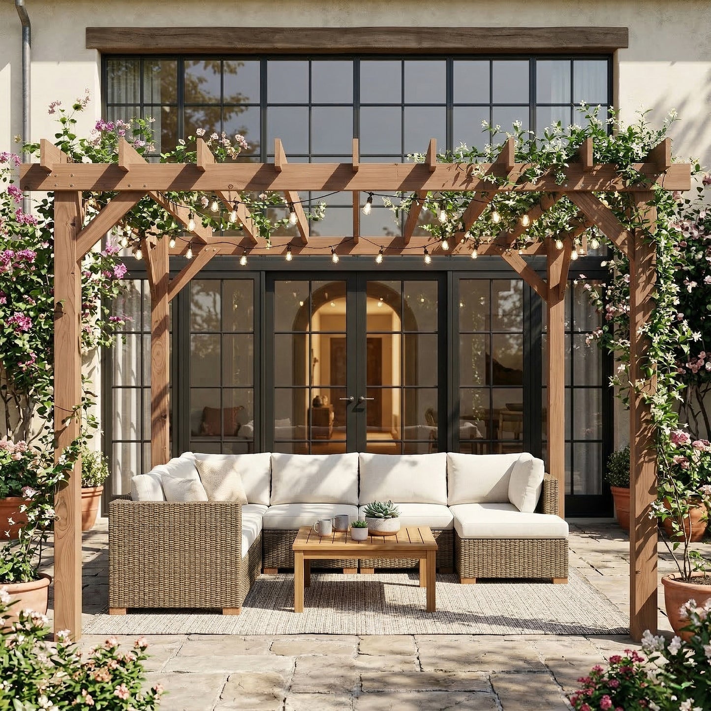 3.6 x 3 m Wooden Pergola Gazebo Grape Trellis, Maple Wood-effect