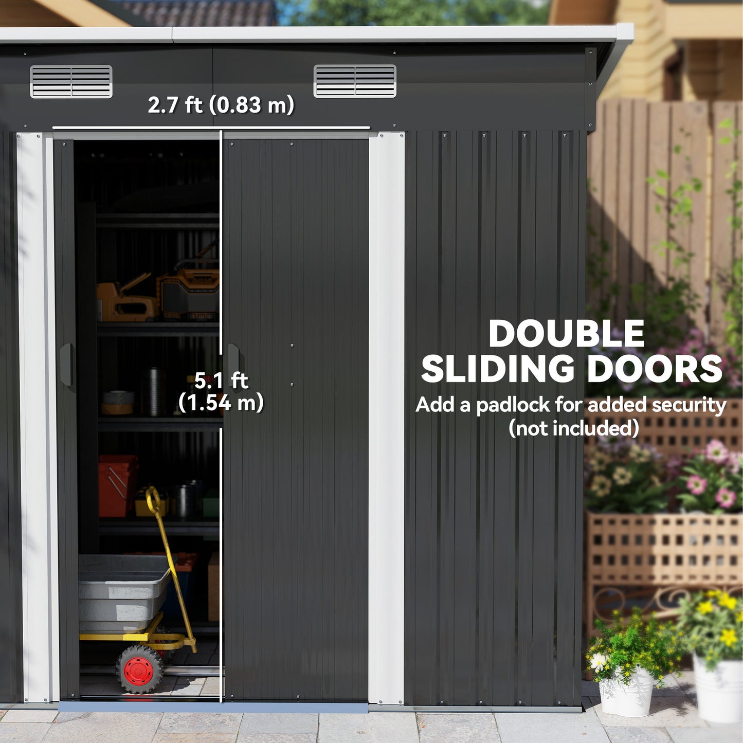 7 x 4ft Outdoor Storage Shed with Foundation Kit, Lean to Metal Garden Shed for Log, Rubbish Bin, Tool, Bike, Black
