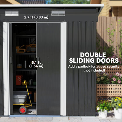 7 x 4ft Outdoor Storage Shed with Foundation Kit, Lean to Metal Garden Shed for Log, Rubbish Bin, Tool, Bike, Black
