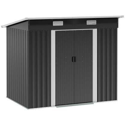7 x 4ft Outdoor Storage Shed with Foundation Kit, Lean to Metal Garden Shed for Log, Rubbish Bin, Tool, Bike, Black