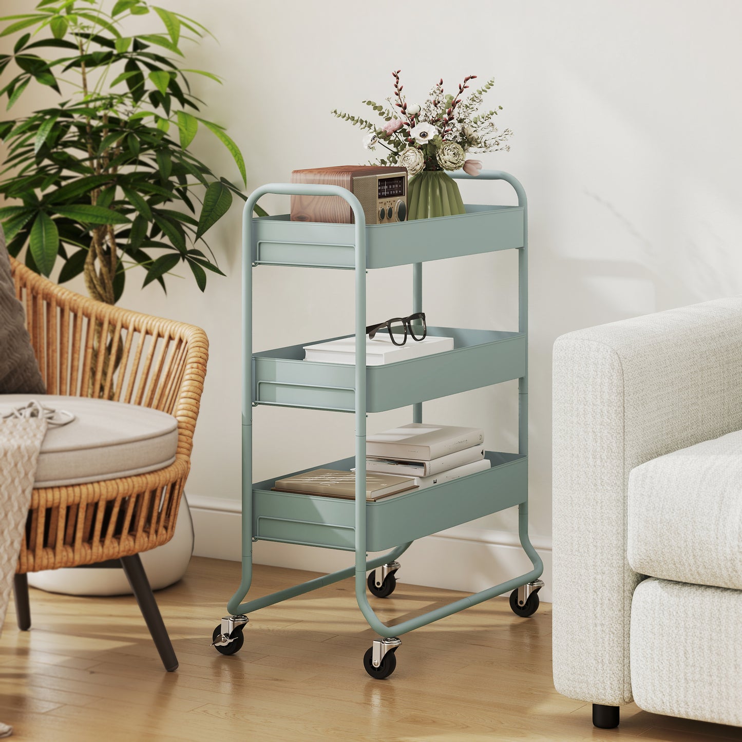3-Tier Storage Trolley, Storage Cart with Mesh Backets, Wheels