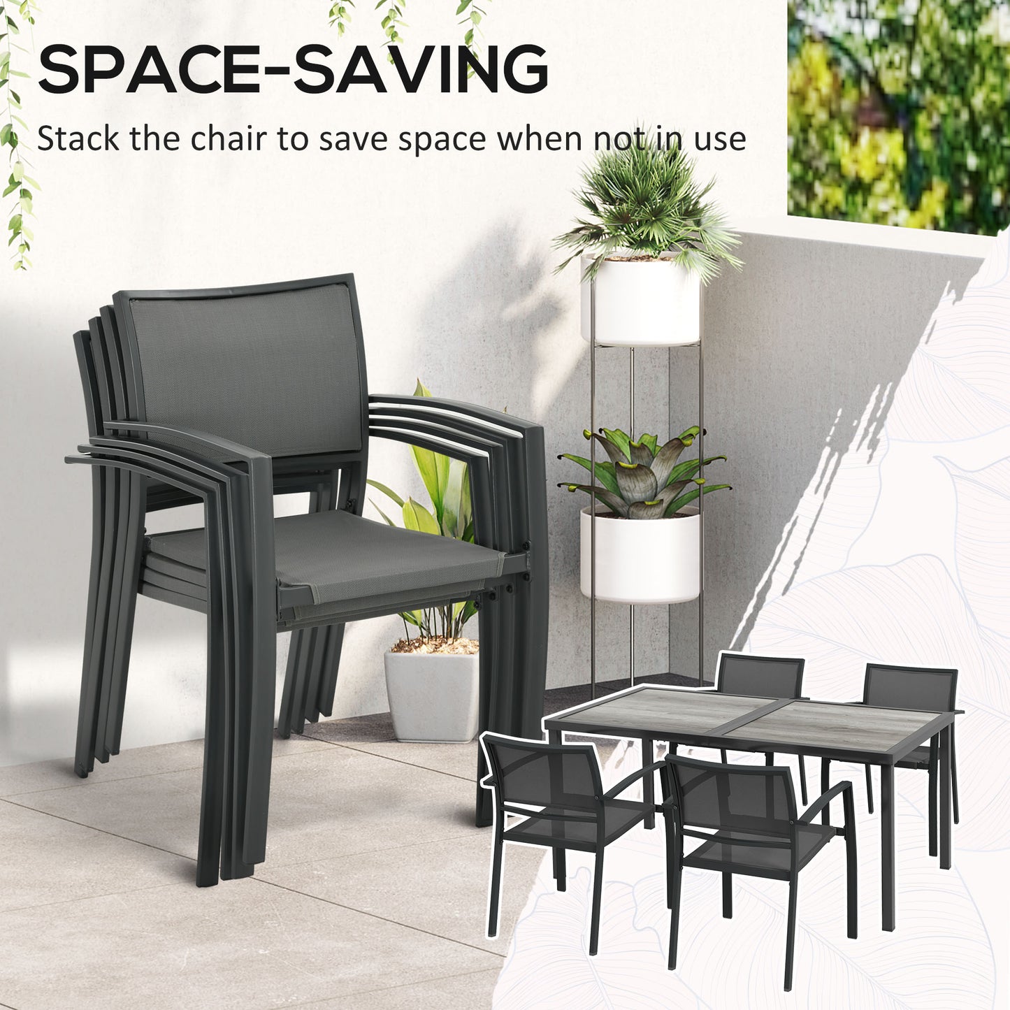 5 Pieces Patio Dining Set with 4 Stackable Chairs