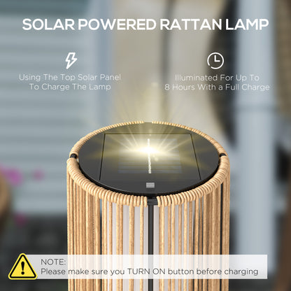 Garden Solar Powered Lights Woven Wicker Lantern Auto On/Off, Beige