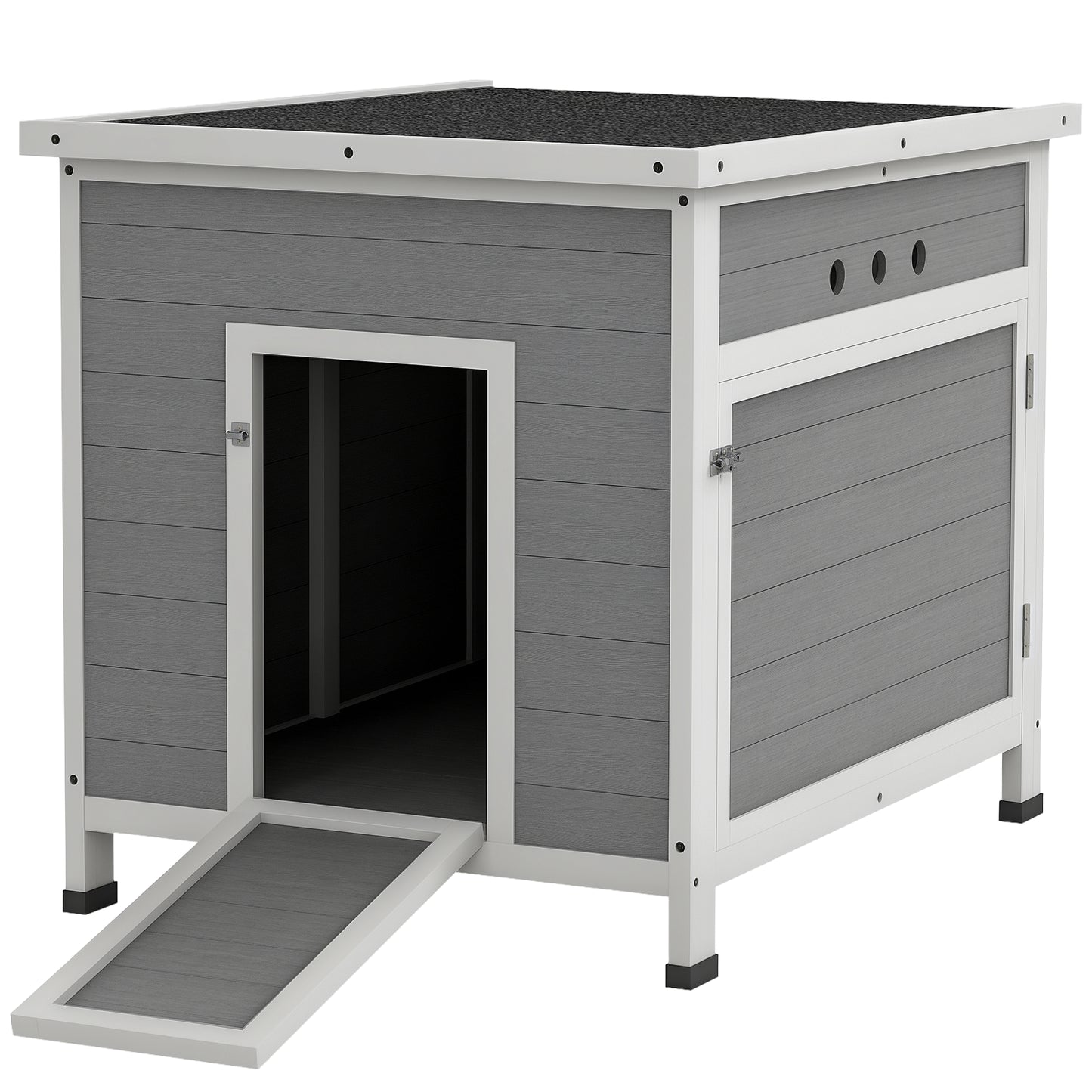 Wooden Duck House, Poultry Coop w/ Double Doors, Openable Roof, Grey