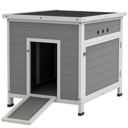Wooden Duck House, Raised Poultry Coop with Ramp, Double Doors, Openable Asphalt Roof, Ventilation Holes, Removable Base, for 2-4 Ducks, Chickens, Geese, Light Grey