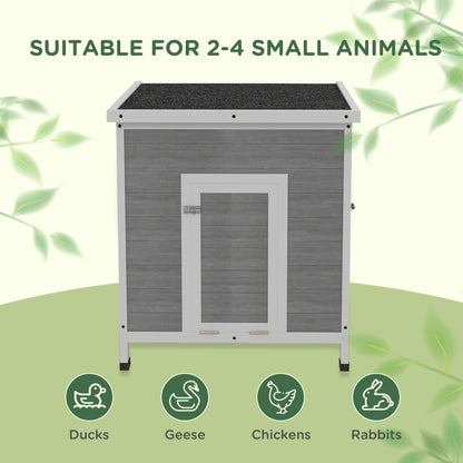 Wooden Duck House, Raised Poultry Coop with Ramp, Double Doors, Openable Asphalt Roof, Ventilation Holes, Removable Base, for 2-4 Ducks, Chickens, Geese, Light Grey