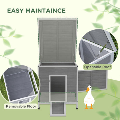 Wooden Duck House, Poultry Coop w/ Double Doors, Openable Roof, Grey