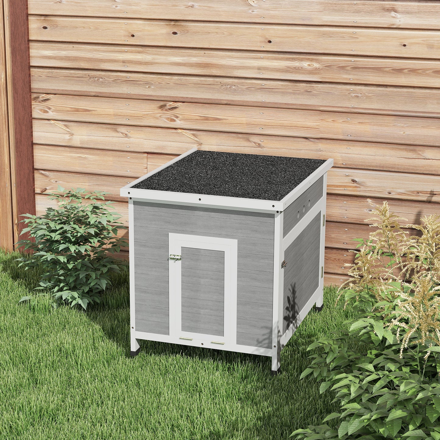 Wooden Duck House, Poultry Coop w/ Double Doors, Openable Roof, Grey