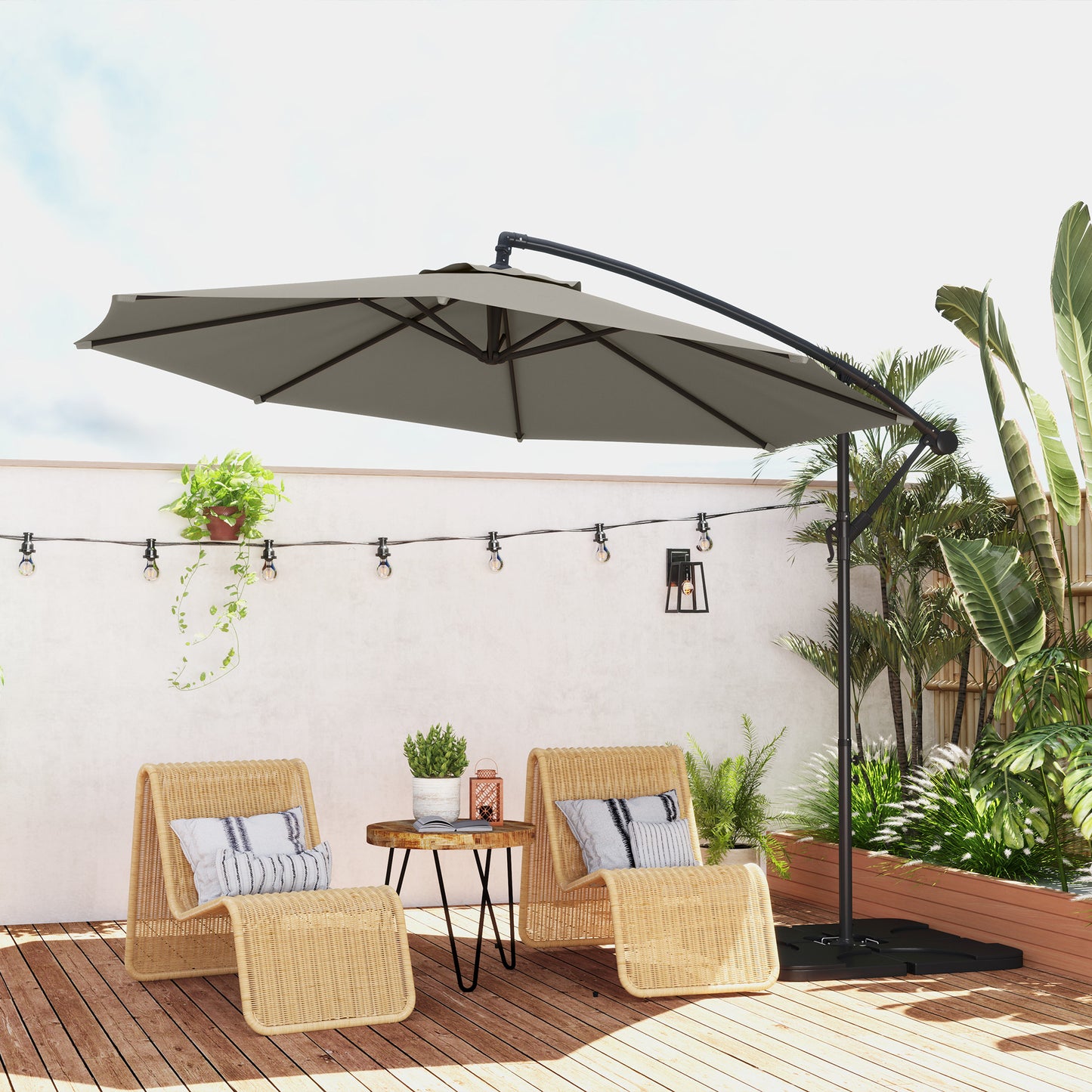 3(m) Banana Parasol Cantilever Umbrella Garden w/ Base Weights