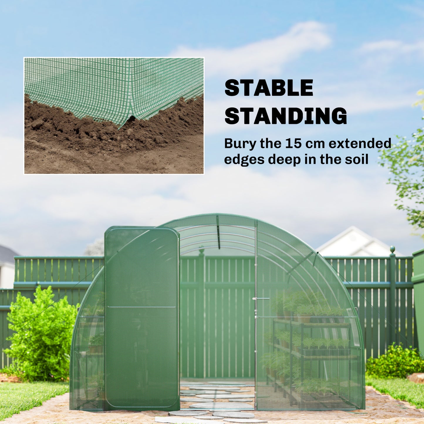 3 x 4 m Walk-in Polytunnel Greenhouse with 8 Windows, Garden Tunnel