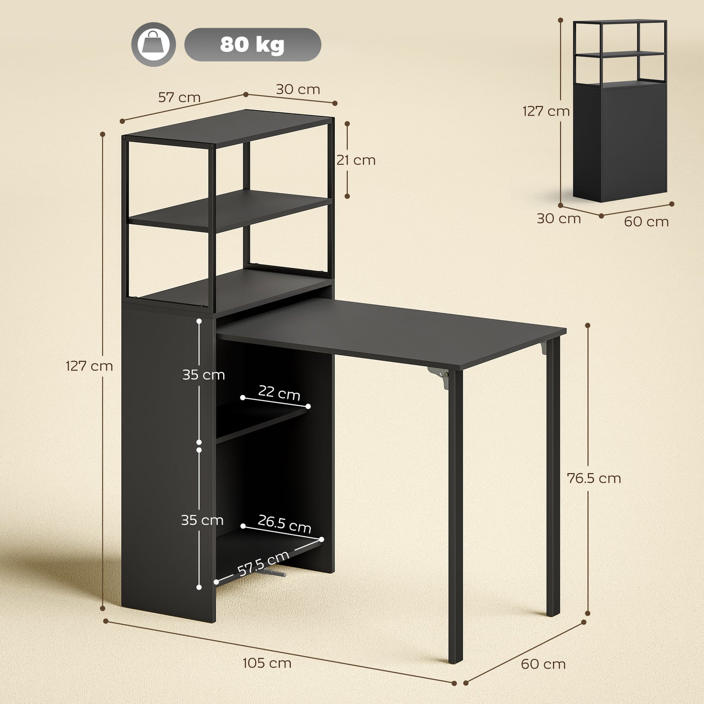 Foldable Computer Desk, Home Office Desk for Small Spaces, Black