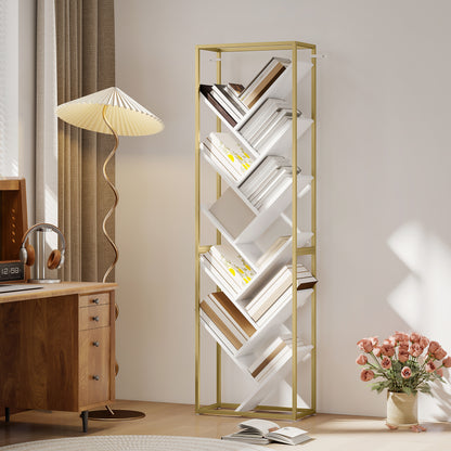 10 Tier Tree Bookshelf Modern Tall Bookcase White Gold Tone