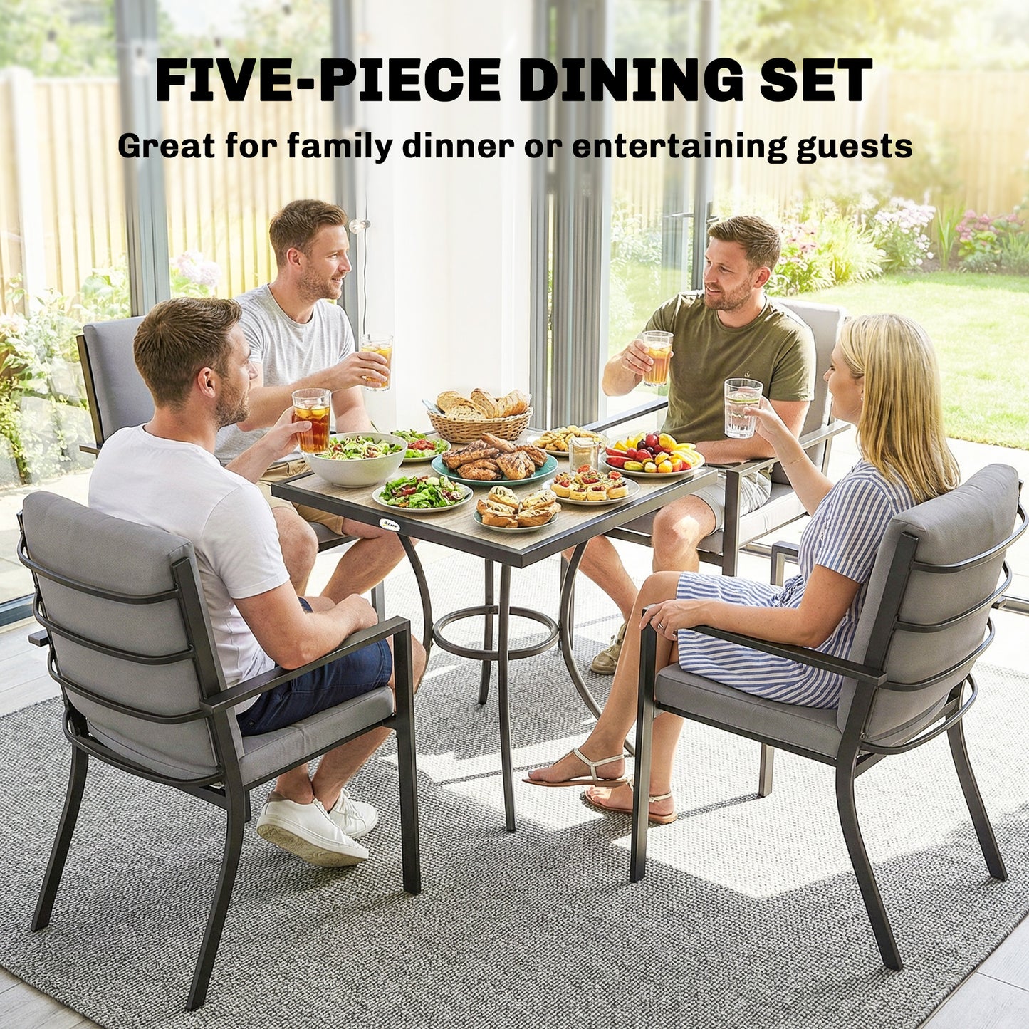 5 Pieces Outdoor Dining Set with Cushions, Garden Dining Set for 4