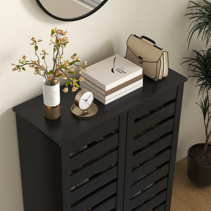 Shoe Storage Cabinet with Slatted Doors for 15 Pairs of Shoes Black