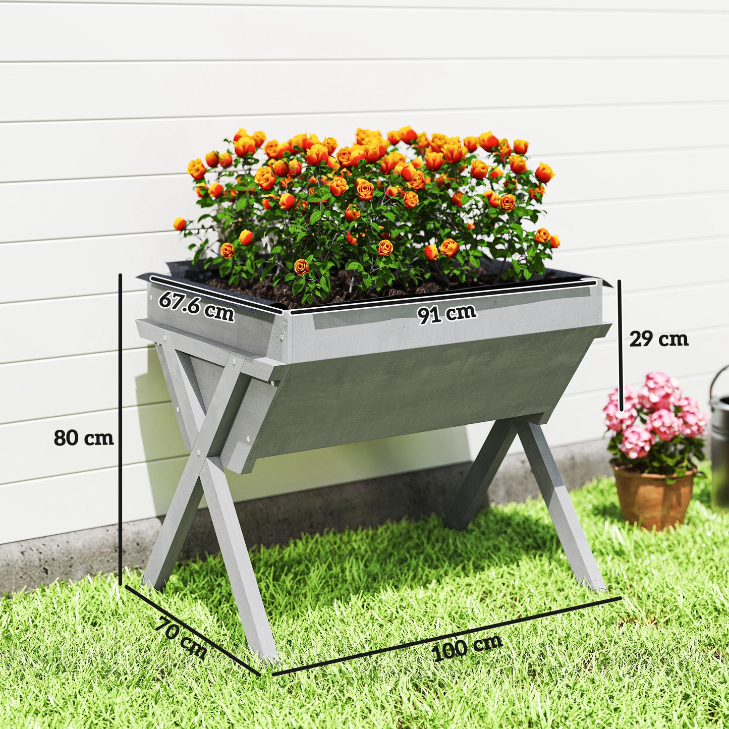 Wooden Planter Raised Bed Stand Vegetable Flower Bed, Light Grey