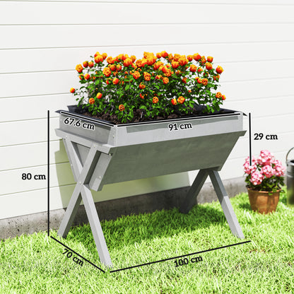 Wooden Planter Raised Bed Stand Vegetable Flower Bed, Light Grey