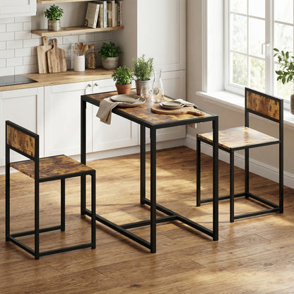 3 Piece Dining Table Set with Metal Frame Rustic Brown