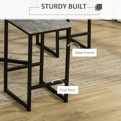 Concrete Effect Square Bar Table Set with Stools for 4 People Grey