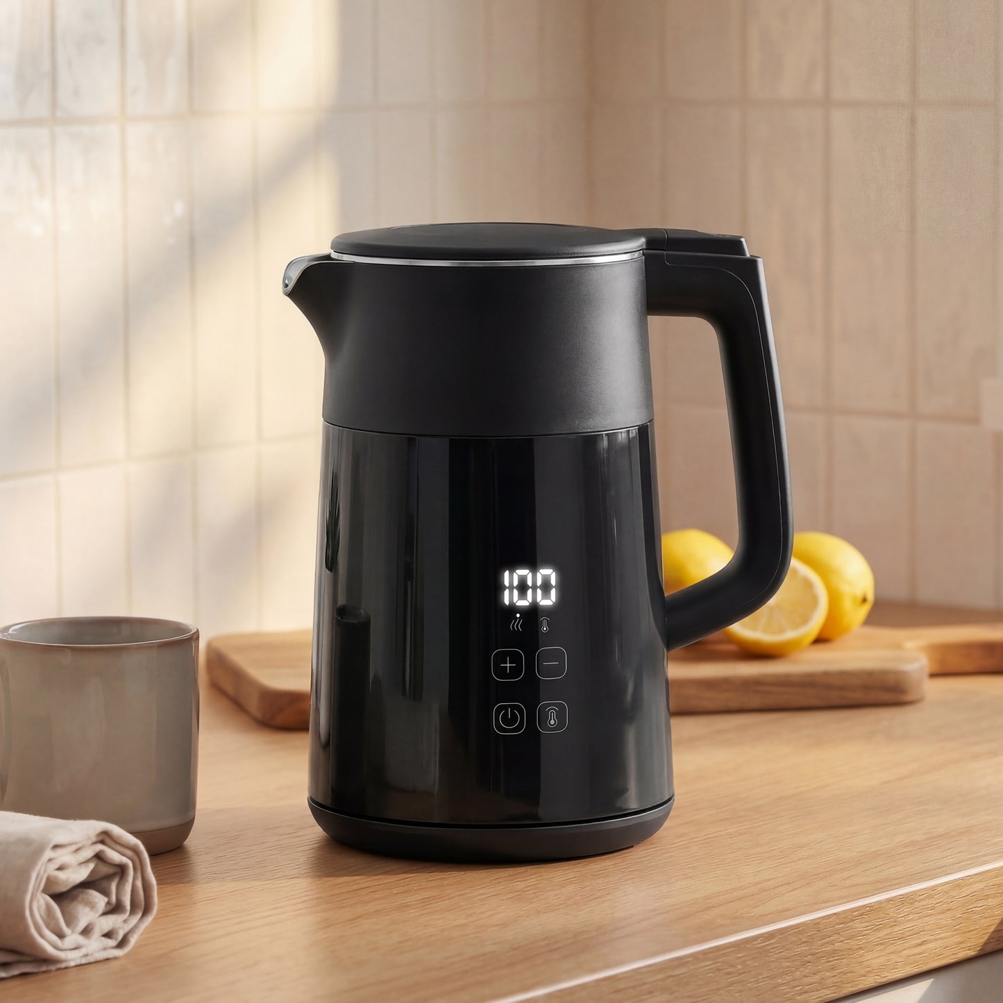 Electric Kettle, 1.7L Fast Boil 3kW Water Kettle with UK Strix Thermostat, LED Display, Keep Warm Function, Auto Shut-off and Boil-Dry Protection, Black