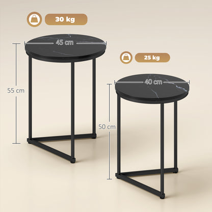 Nesting Coffee Table Set of 2 with Metal Frame, Black Marble Effect