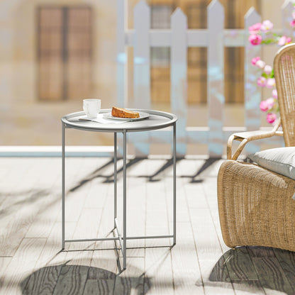 46cm Round Garden Table Side Table with Removable Tray, White