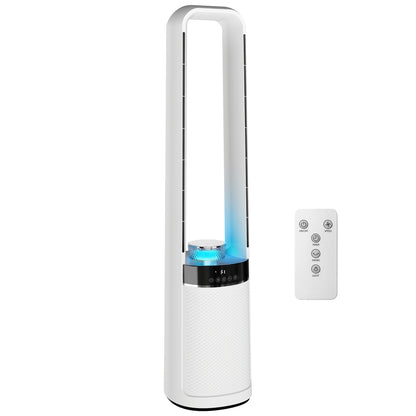 Bladeless Tower Fan with 45° Oscillating, LED Lights, 3 Speeds, White