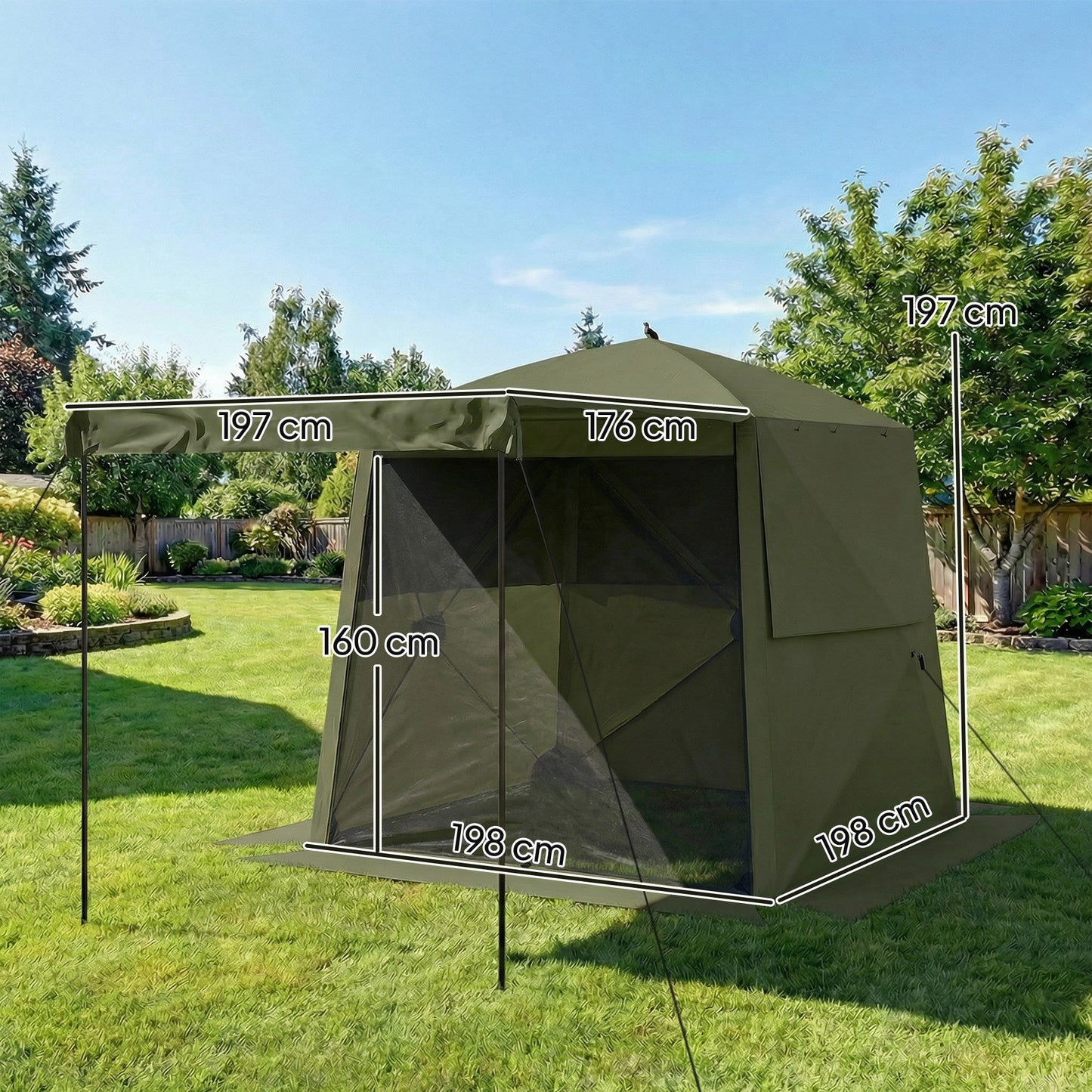 Pop Up Gazebo Waterproof with Awning 2 x 2 m Army Green