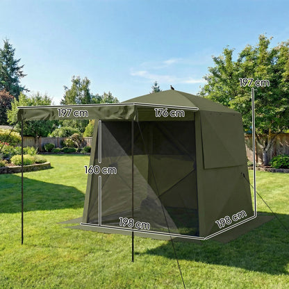 Pop Up Gazebo Waterproof with Awning 2 x 2 m Army Green
