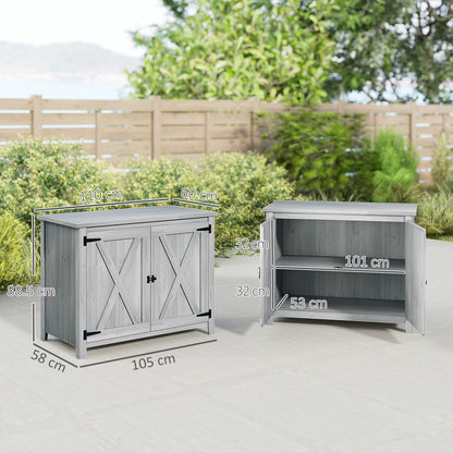 Wooden Garden Shed Tool Cabinet 110 x 60 x 88.5 cm, Light Grey