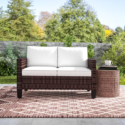 Rattan with Cushions, 2 Seater Garden Furniture, Brown