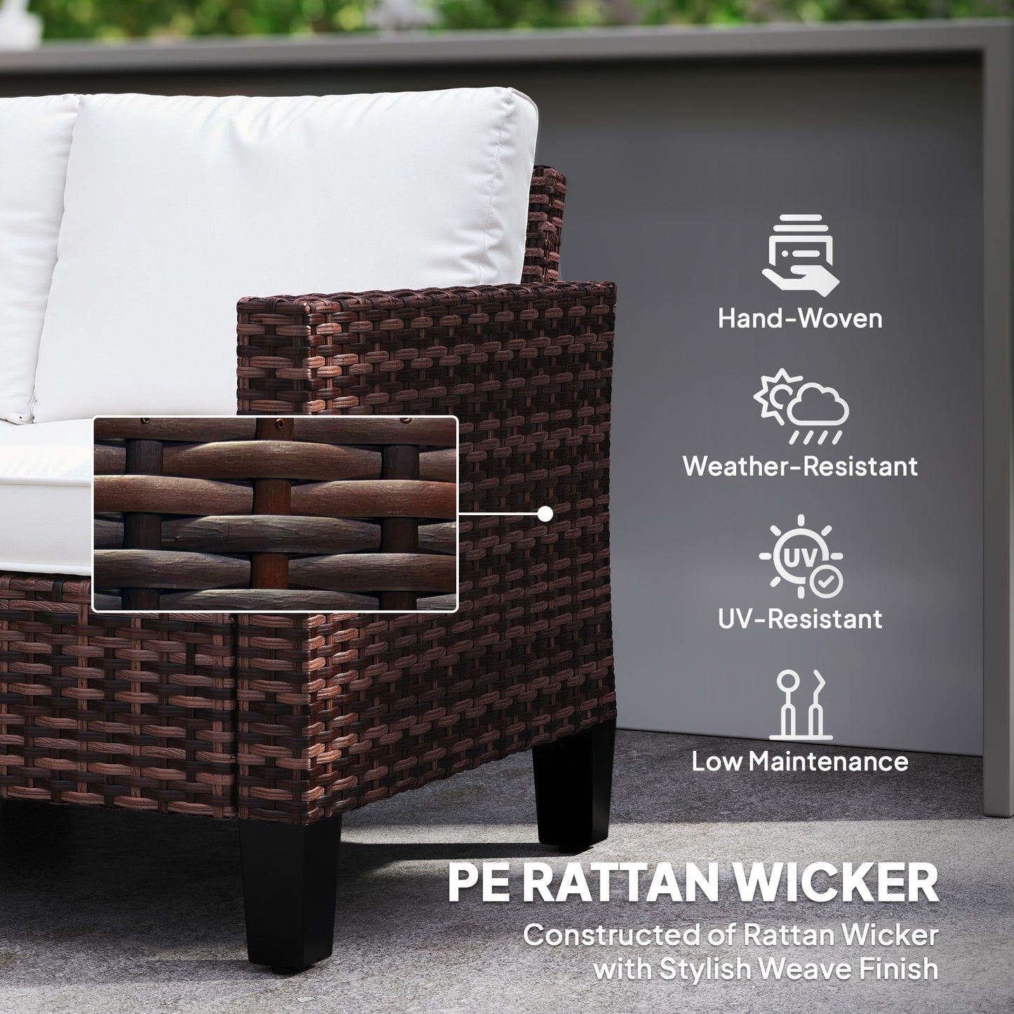 Rattan with Cushions, 2 Seater Garden Furniture, Brown