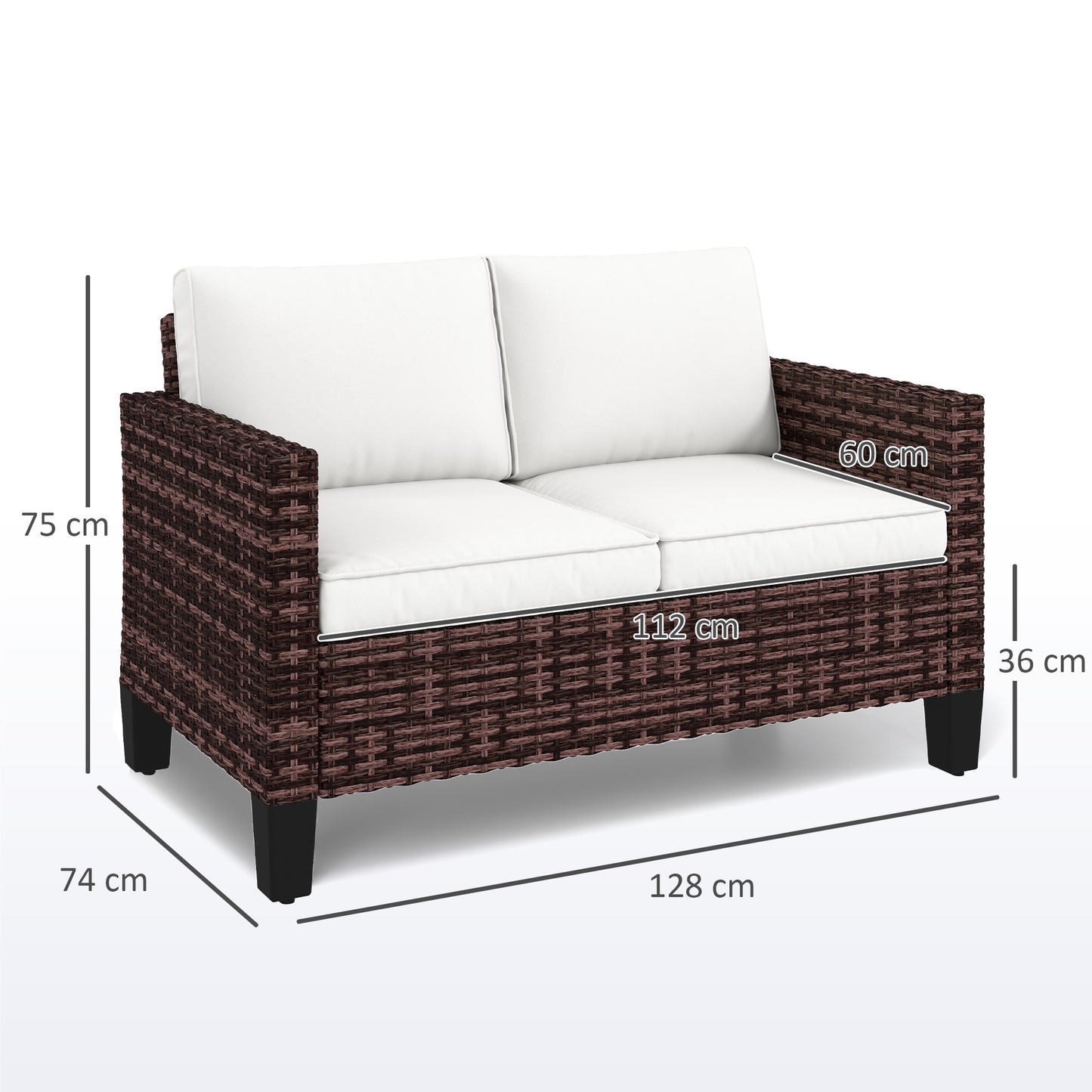 Rattan with Cushions, 2 Seater Garden Furniture, Brown