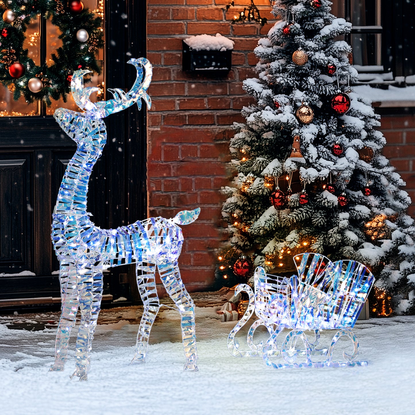 Lighted Christmas Reindeer with Sleigh, Waterproof Holiday Decor