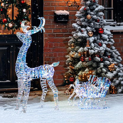 Lighted Christmas Reindeer with Sleigh, Waterproof Holiday Decor