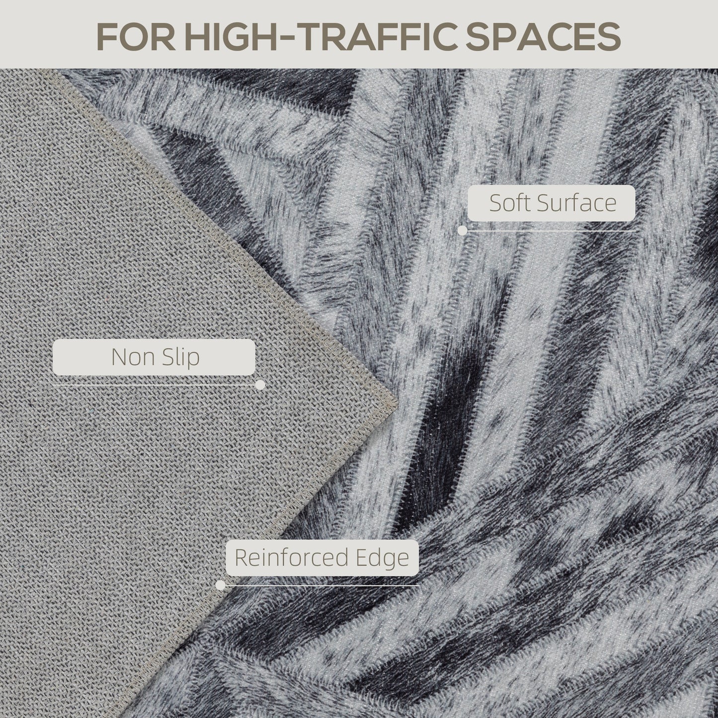 Non-Slip Washable Rug, Chenille Floor Carpet for Living Room, Black